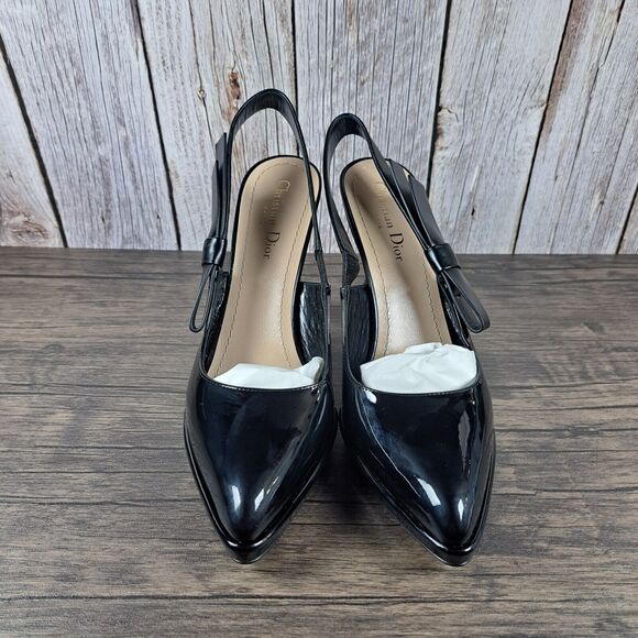 Christian Dior Sweet-D Black Patent Leather Slingback Pump Heels Women's Sz 10 - Picture 2 of 11